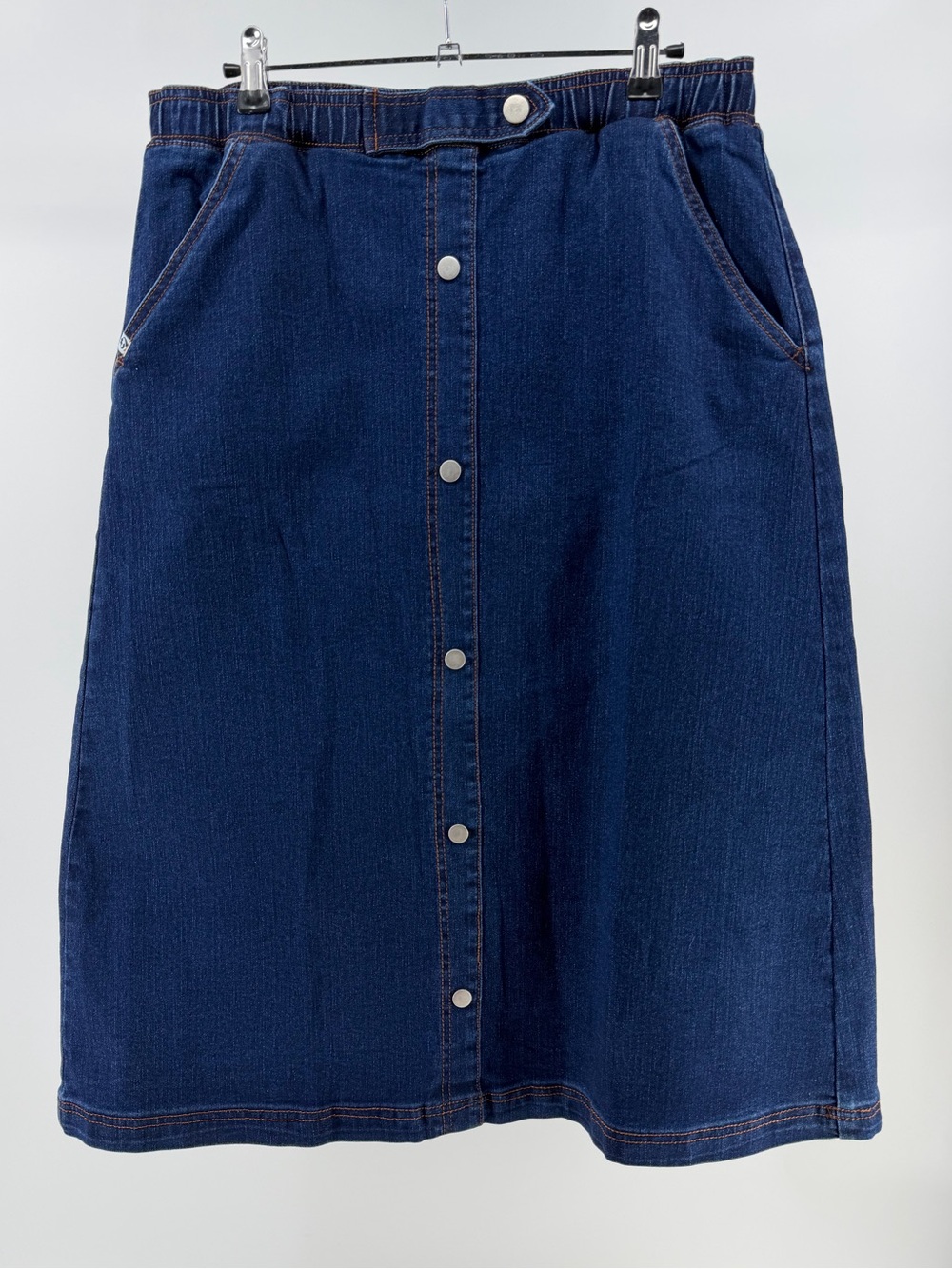 Silvert's Adaptive Clothing Dark Wash Pull-On Denim Midi Skirt, Women's Large